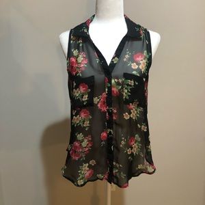 Black floral sleeveless blouse
